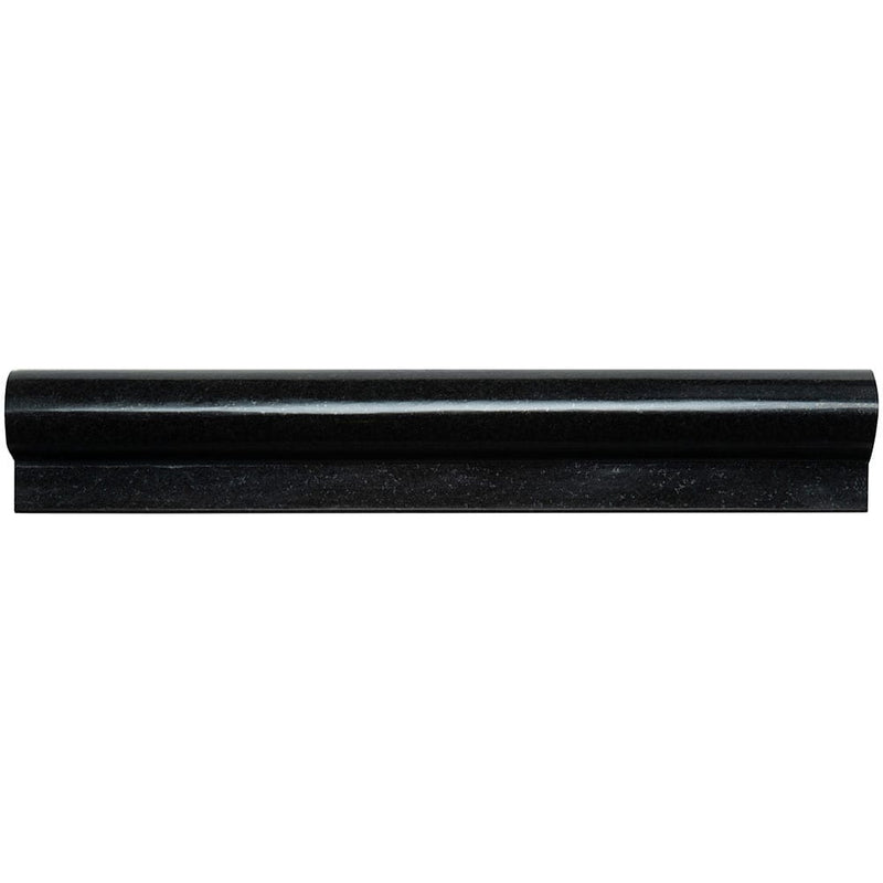 Absolute black 2x12 polished granite rail molding wall tile THDW1-MR-BLA product shot single tile top view 2 moldings
