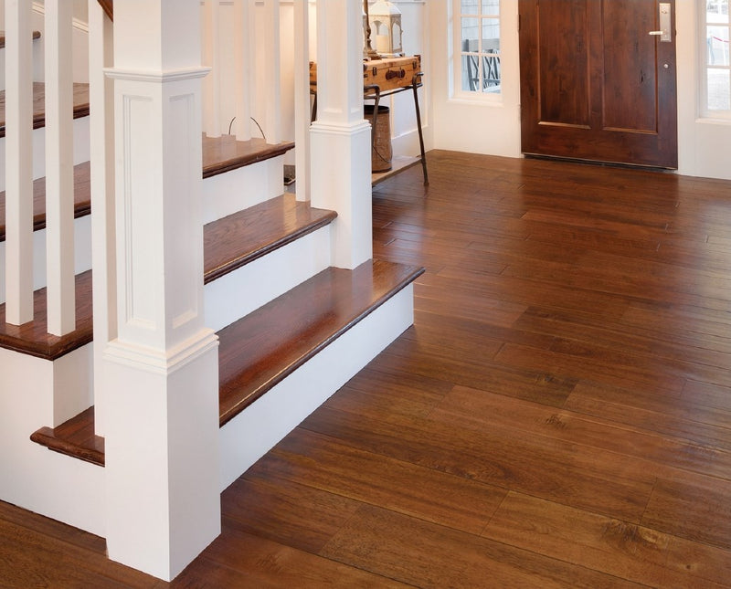 Solid hardwood 4-3/4" Wide 3/4" Thick Acacia Handscraped Tan - Legend Collection H0203-EF room shot staircase view