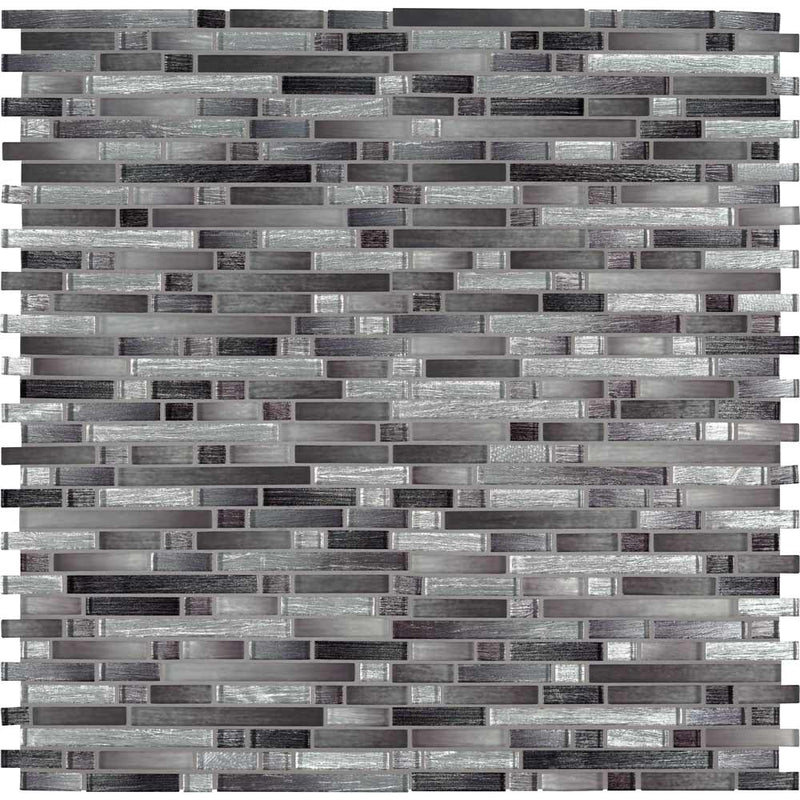 Akaya nero interlocking 11.75X12 glass mesh mounted mosaic tile SMOT-GLSIL-AKANER8MM product shot multiple tiles top view