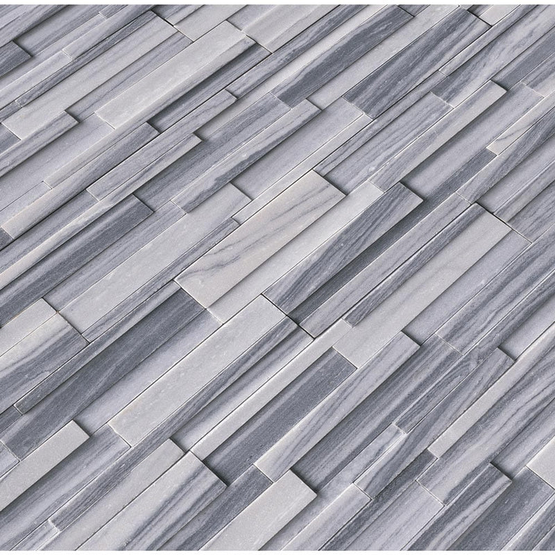 Alaska gray 3D ledger panel 6X24 honed marble wall tile LPNLMALAGRY624 3DH product shot multiple tiles angle view
