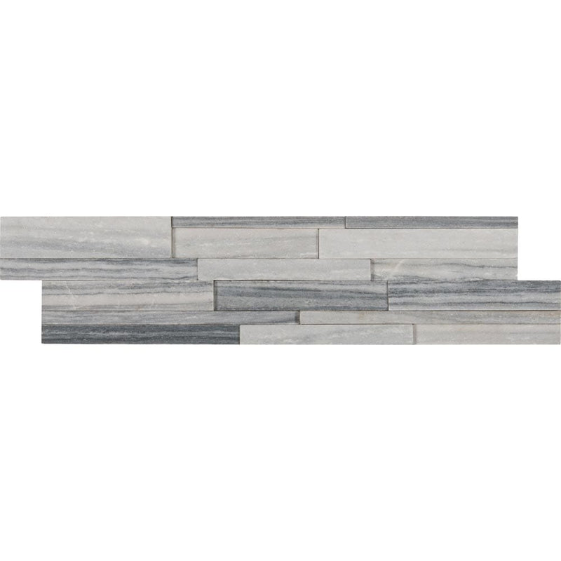 Alaska gray 3D ledger panel 6X24 honed marble wall tile LPNLMALAGRY624 3DH product shot multiple tiles close up view