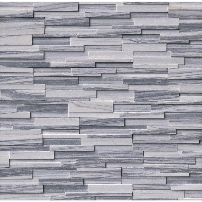 Alaska gray 3D ledger panel 6X24 honed marble wall tile LPNLMALAGRY624 3DH product shot multiple tiles top view