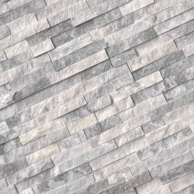 Alaska Gray Mini Ledger Panel 4.5"x16" Natural Marble Wall Tile LPNLMALAGRY4.516-MINI product shot multiple tiles angle view