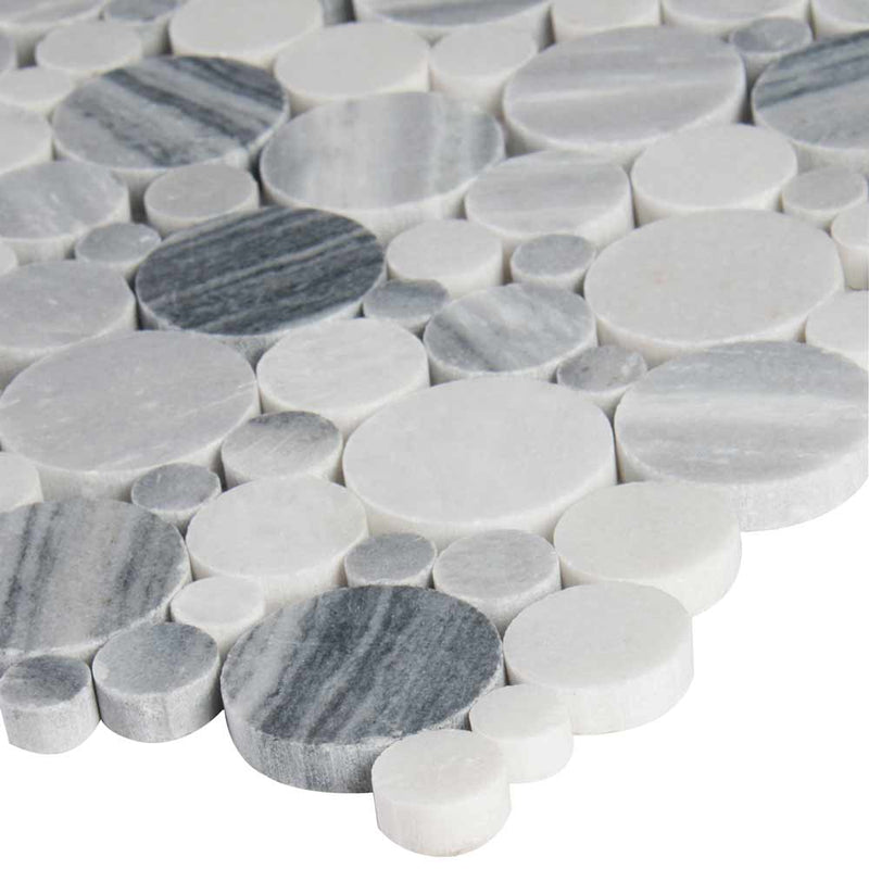 Alaska gray river stone 12X12 polished marble mesh mounted mosaic tile SMOT-PEB-ALGRY product shot profile view