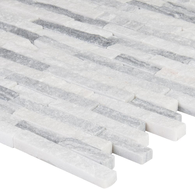 Alaska gray split face 11.81X12.4 marble mesh mounted mosaic tile SMOT-ALGRY-SFIL10MM product shot one tile profile view