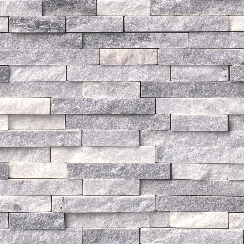 Alaska gray split face 11.81X12.4 marble mesh mounted mosaic tile SMOT-ALGRY-SFIL10MM product shot one tile top view