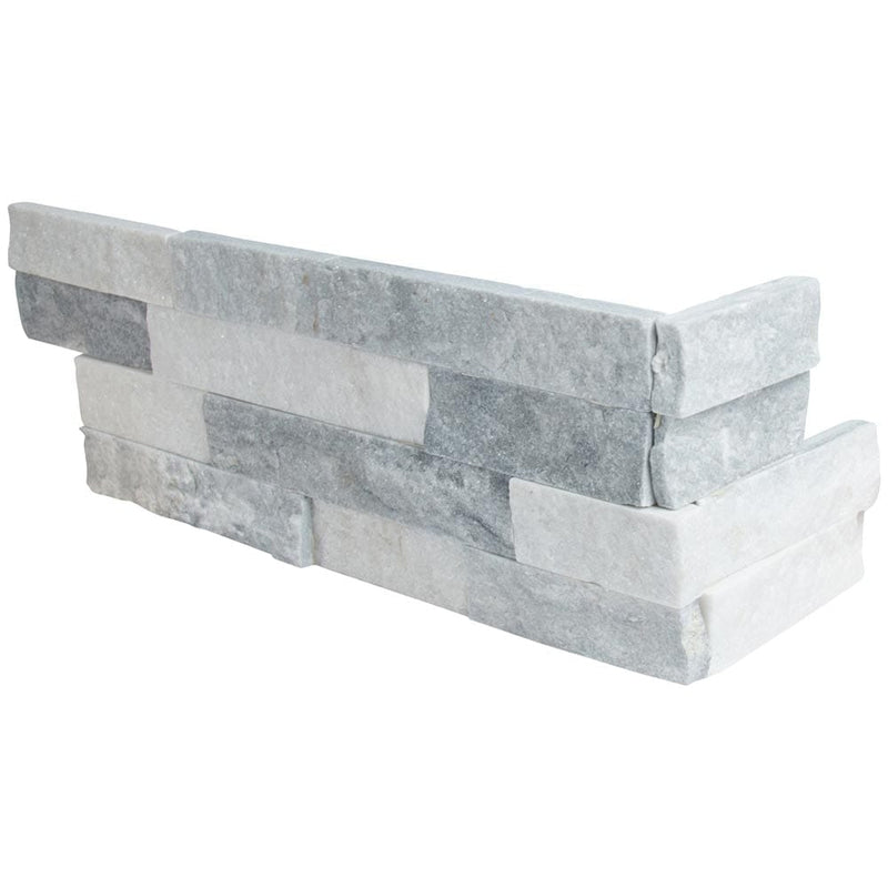 Alaska gray splitface ledger corner 6X18 natural marble wall tile LPNLMALAGRY618COR product shot multiple tiles close up view