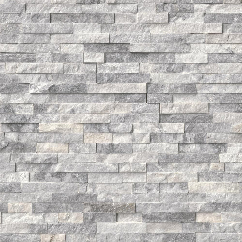 Alaska gray splitface ledger corner 6X18 natural marble wall tile LPNLMALAGRY618COR product shot multiple tiles top view