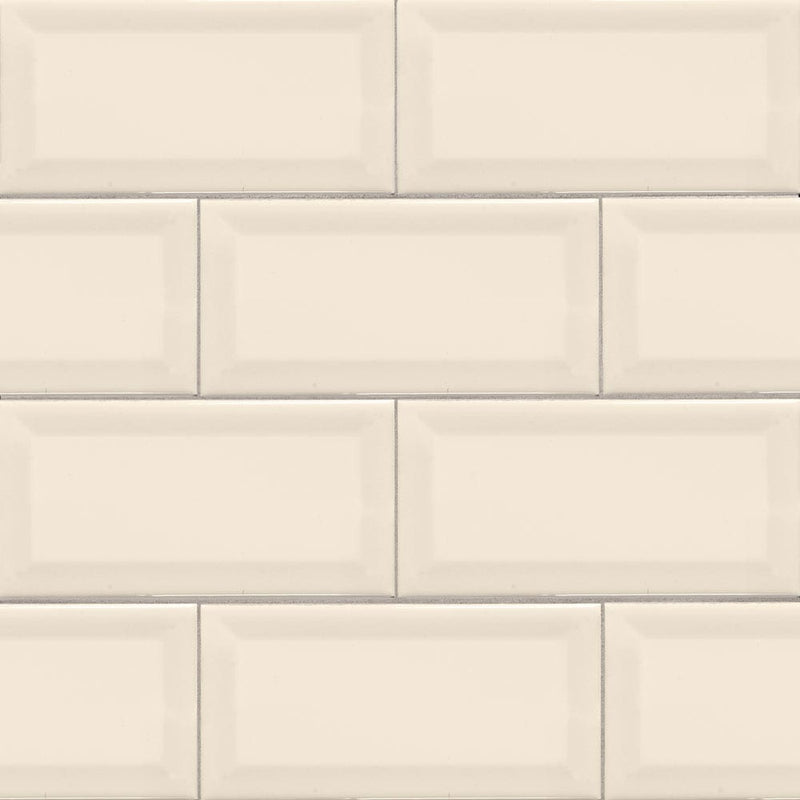 Almond glossy beveled 3x6 glazed ceramic wall tile msi collection NALMGLO3X6BEV product shot multiple tiles top view