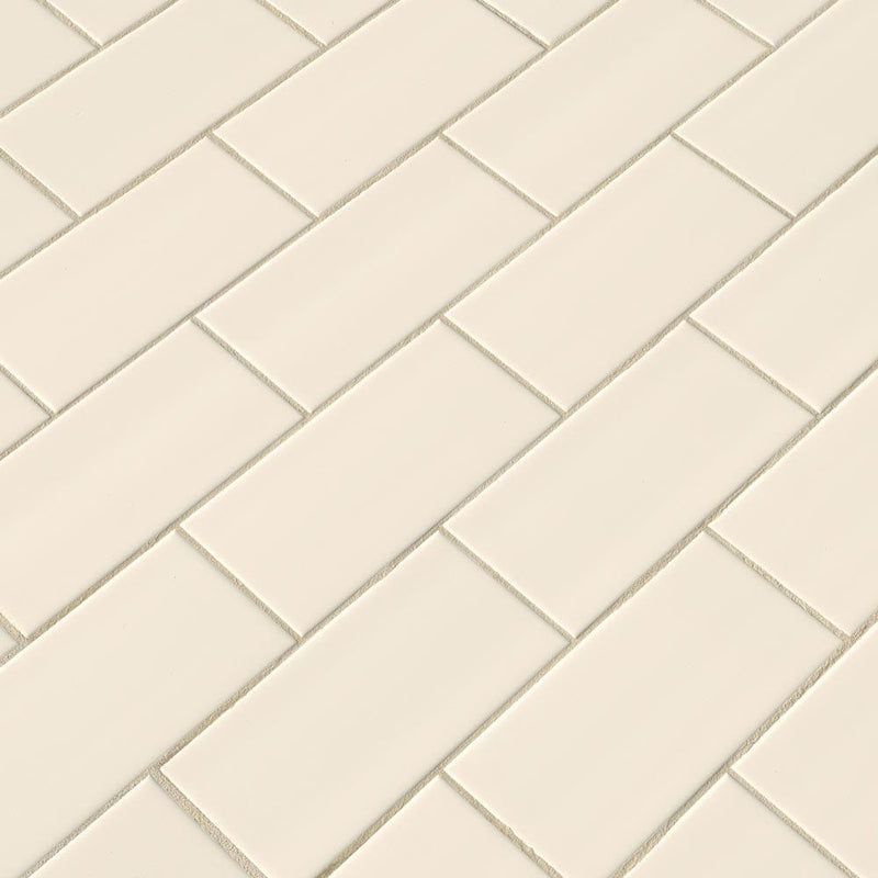 Almond glossy glazed ceramic wall tile msi collection NALMGLO3X6 product shot multiple tiles angle view