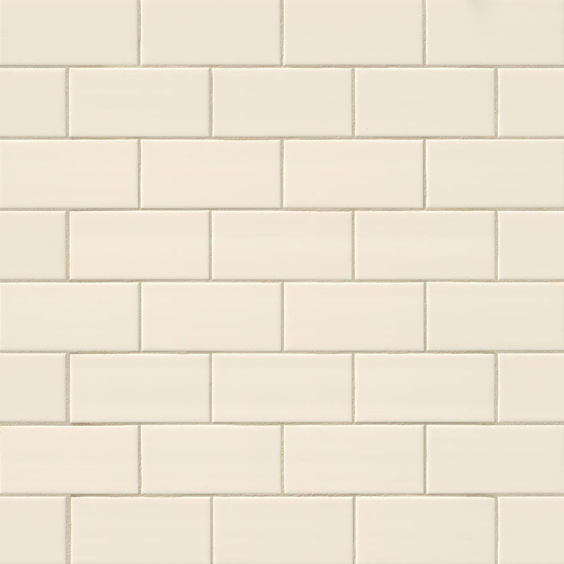 Almond glossy glazed ceramic wall tile msi collection NALMGLO3X6 product shot multiple tiles top view