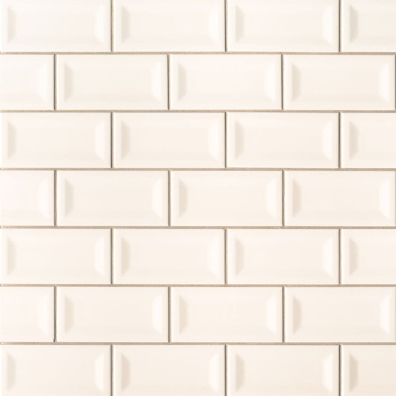 Almond glossy inverted beveled 3x6 glazed ceramic wall tile msi collection NALMGLO3X6INVBEV product shot multiple tiles top view