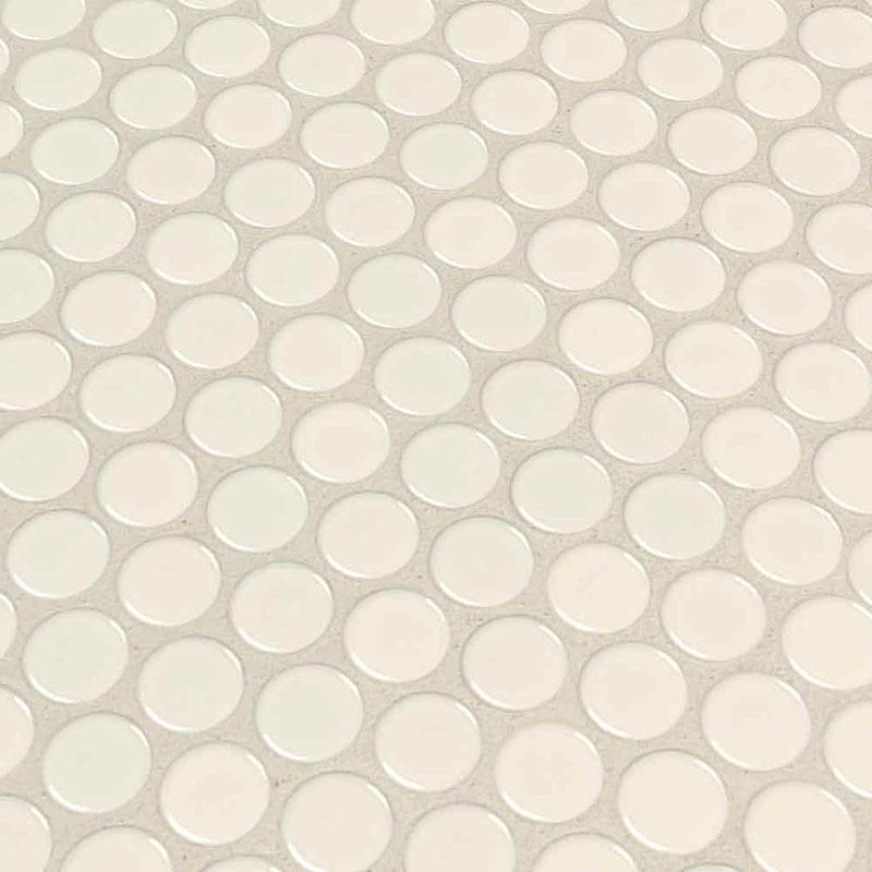Almond penny round 11.57x12.4 glossy porcelain mesh mounted mosaic tile SMOT-PT-PENRD-ALM product shot angle view