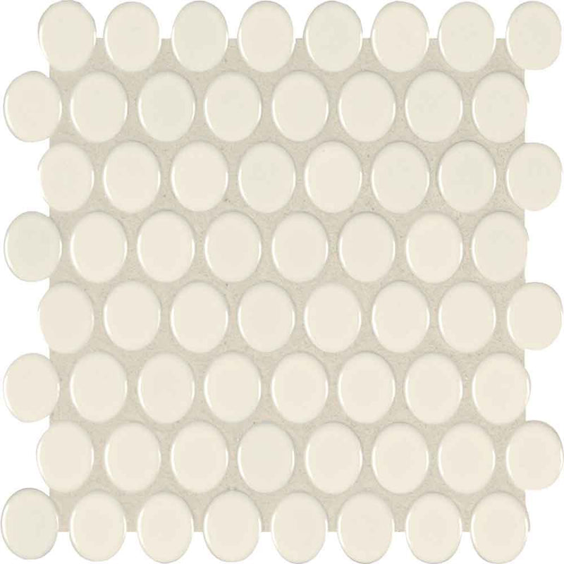 Almond penny round 11.57x12.4 glossy porcelain mesh mounted mosaic tile SMOT-PT-PENRD-ALM product shot top view