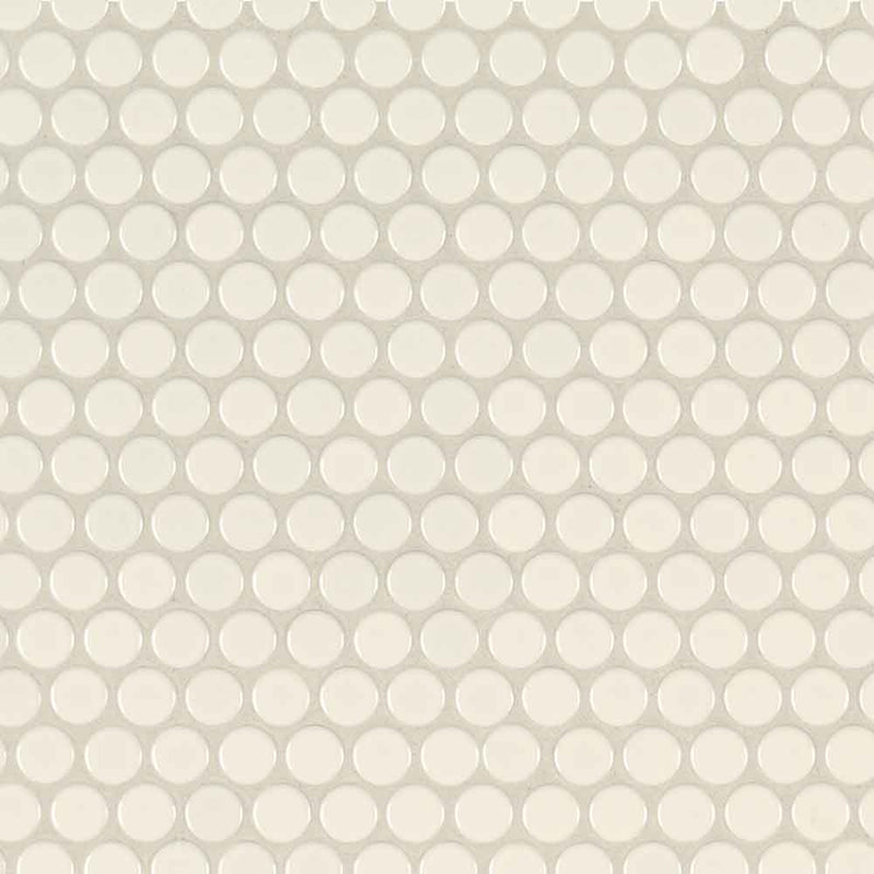 Almond penny round 11.57x12.4 glossy porcelain mesh mounted mosaic tile SMOT-PT-PENRD-ALM product shot wall view