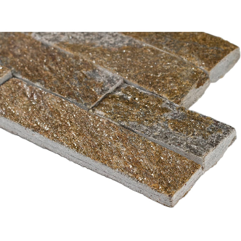 Amber falls splitface ledger panel 6X24 natural quartzite wall tile LPNLQAMBFAL624 product shot profile view
