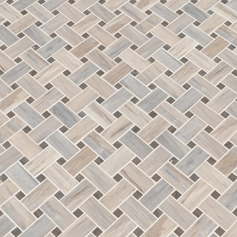 Angora basketweave 12X12 polished marble mesh mounted mosaic tile SMOT-ANGORA-BWP10MM product shot multiple tiles angle view