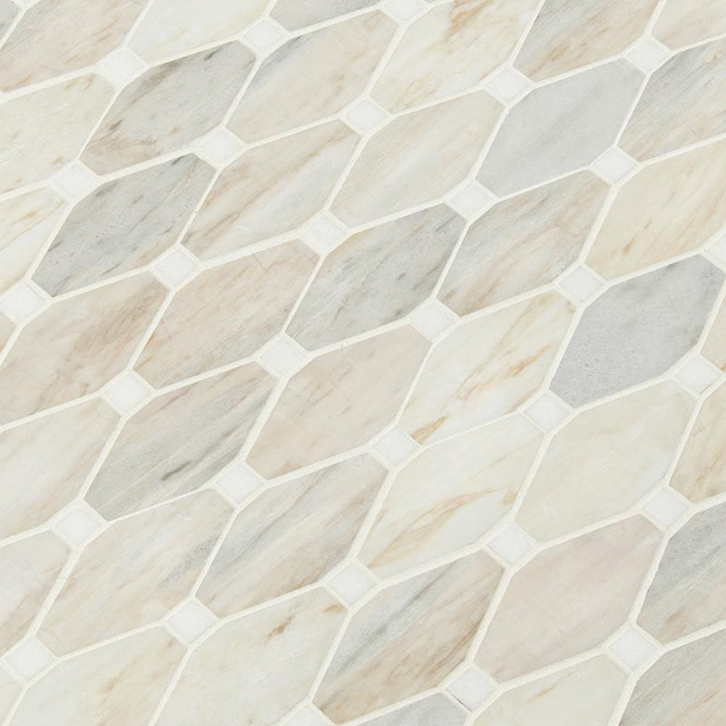 Angora elongated octagon 11.81X13.4 polished marble mesh mounted mosaic tile SMOT-ANGORA-OCTELP product shot multiple tiles angle view