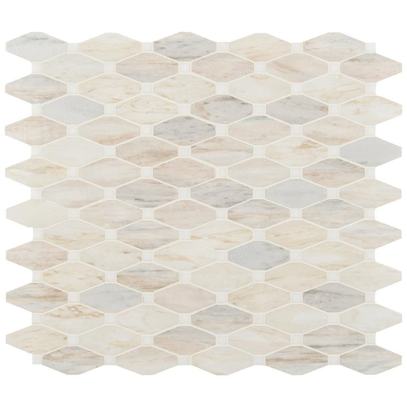 Angora elongated octagon 11.81X13.4 polished marble mesh mounted mosaic tile SMOT-ANGORA-OCTELP product shot multiple tiles top view