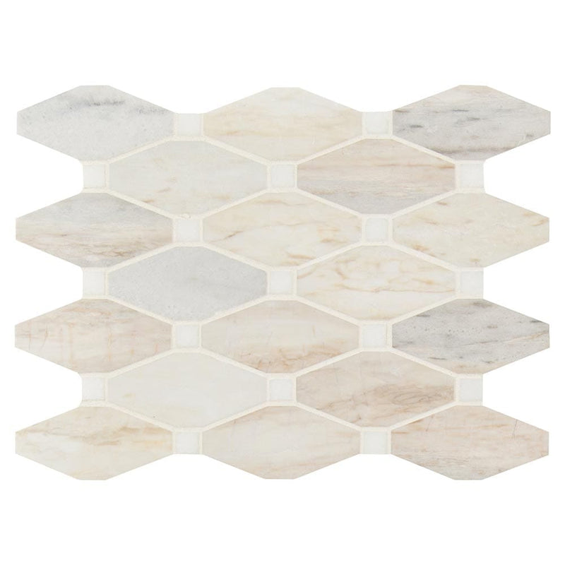 Angora elongated octagon 11.81X13.4 polished marble mesh mounted mosaic tile SMOT-ANGORA-OCTELP product shot one tile top view