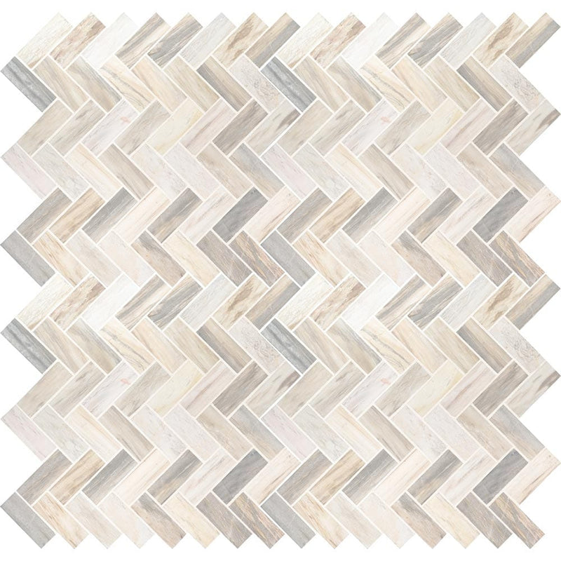 Angora herringbone 12X12 polished marble mesh mounted mosaic tile SMOT-ANGORA-HBP product shot multiple tiles top view