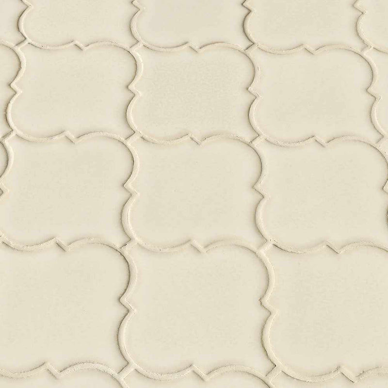 Antique white arabesque 10.83X15.5 glazed ceramic mesh mounted mosaic wall tile SMOT-PT-AW-ARABESQ product shot multiple tiles angle view