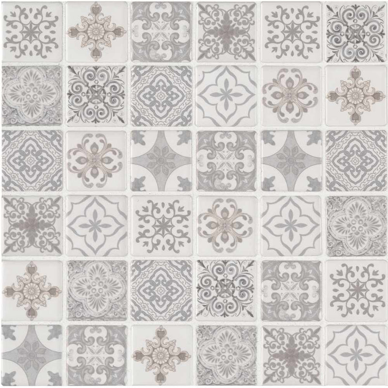 Anya blanco encaustic 11.81X11.81 glazed ceramic mesh mounted mosaic tile SMOT-PT-ANYBLA6MM product shot multiple tiles close up view
