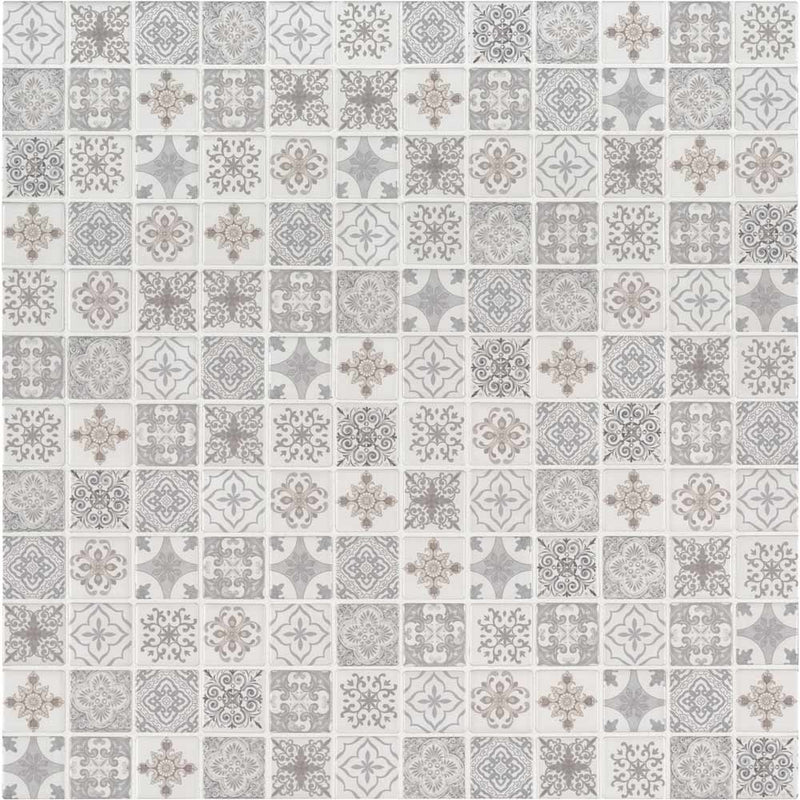 Anya blanco encaustic 11.81X11.81 glazed ceramic mesh mounted mosaic tile SMOT-PT-ANYBLA6MM product shot multiple tiles top view
