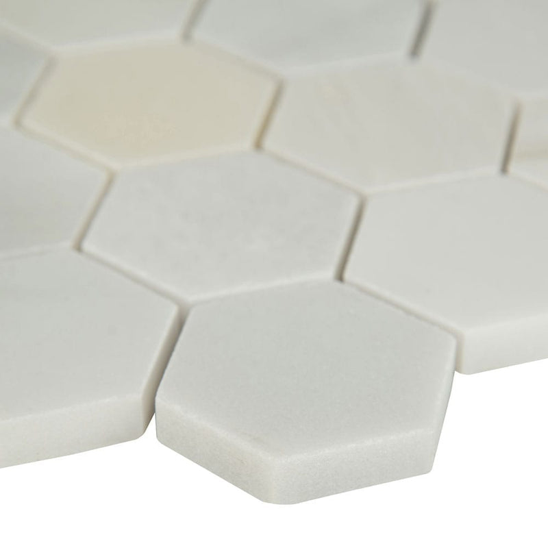 Arabescato carrara 1175x12 honed marble mesh mounted mosaic tile SMOT-ARA-2HEXH product shot profile view