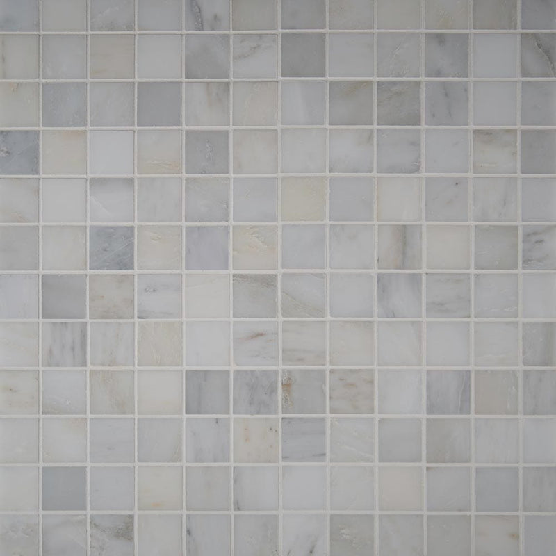 Arabescato carrara 12X12 honed marble mesh mounted mosaic tile SMOT-ARA-2X2-H product shot multiple tiles top view