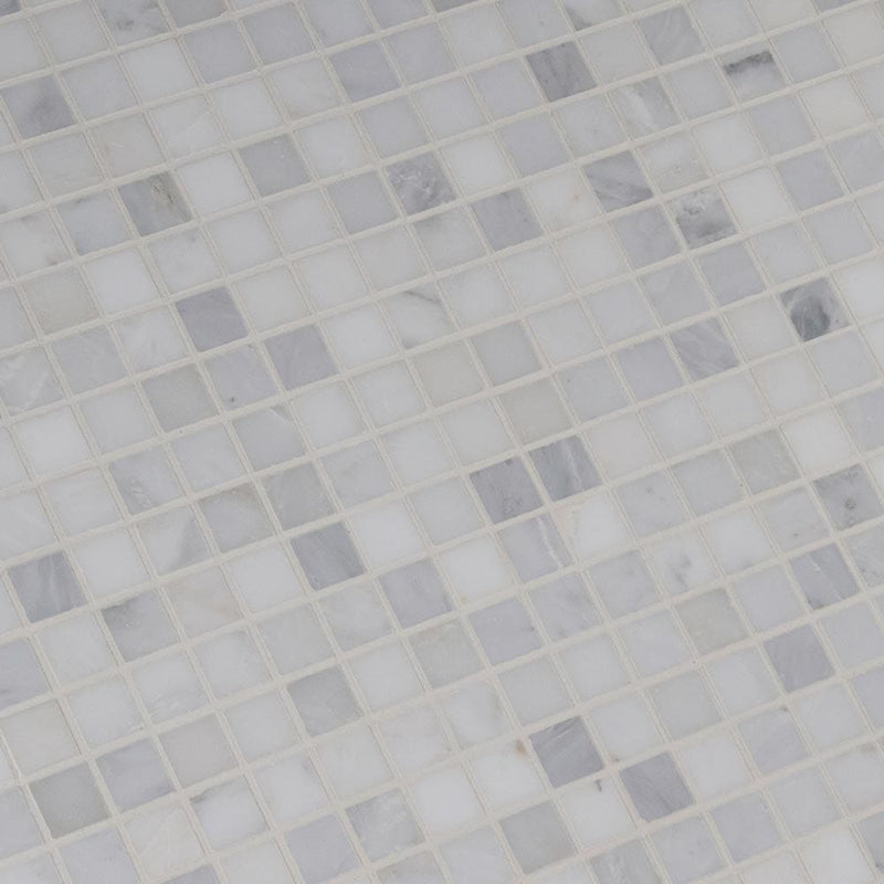 Arabescato carrara 12X12 honed marble mesh mounted mosaic tile SMOT-ARA-2X4HB product shot multiple tiles angle view