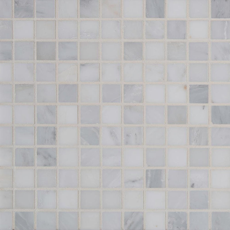 Arabescato carrara 12X12 honed marble mesh mounted mosaic tile SMOT-ARA-2X4HB product shot multiple tiles close up view