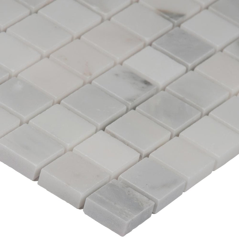 Arabescato carrara 12X12 honed marble mesh mounted mosaic tile SMOT-ARA-2X4HB product shot profile view