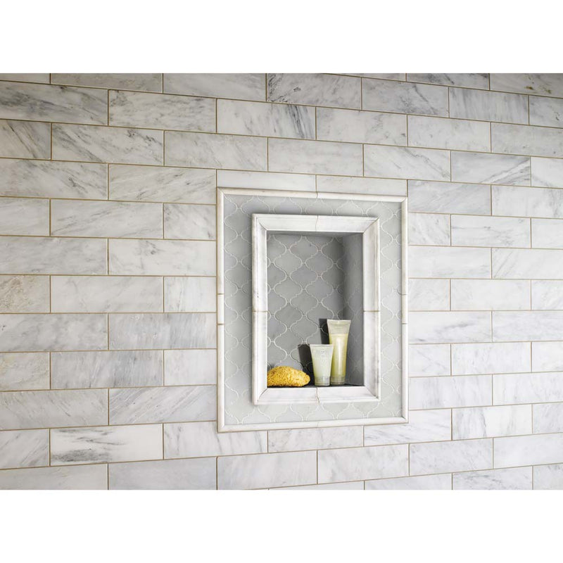 Arabescato carrara 4 x 12 honed marble floor and wall tile TARACAR412H product shot wall view