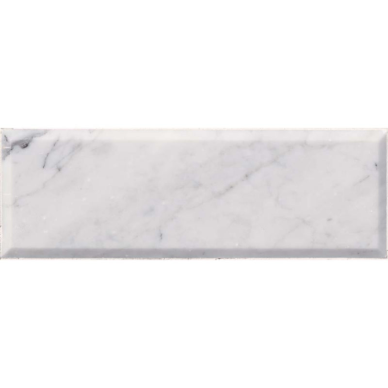 Arabescato carrara beveled 4 x 12 honed marble floor and wall tile TARACAR412HB product shot one tile top view