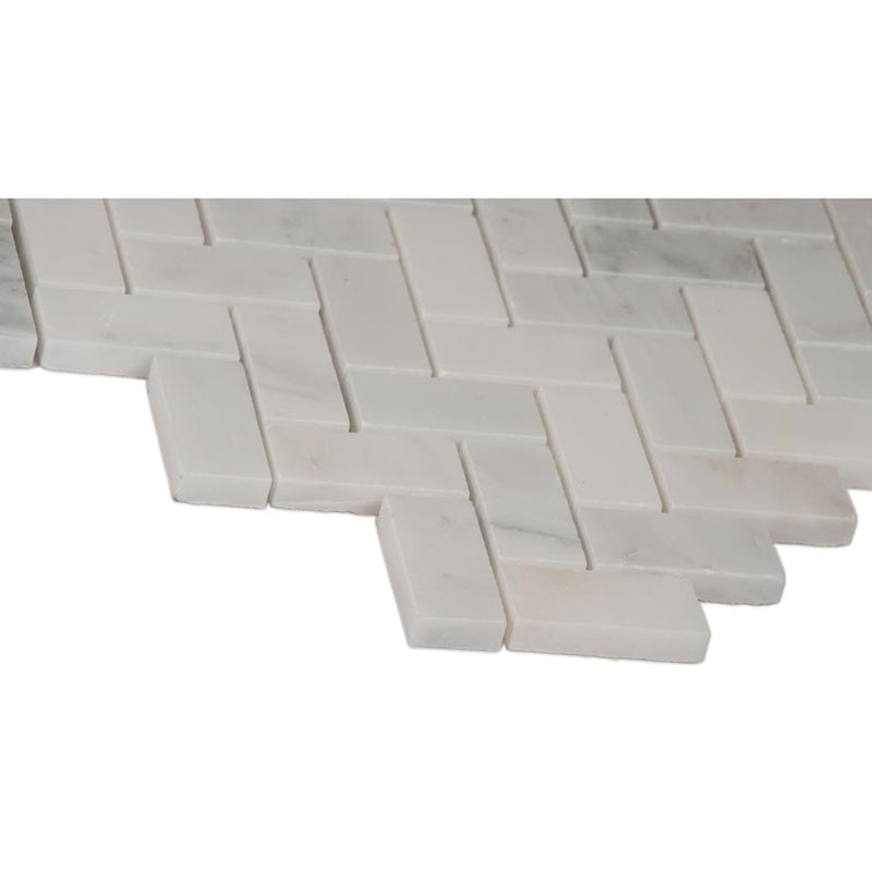Arabescato carrara herringbone pattern 11.63X11.63 honed marble mesh mounted mosaic tile SMOT-ARA-HBH product shot profile view