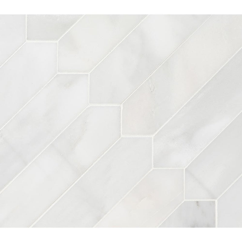 Arabescato carrara pickett 10.63X12 honed marble mesh mounted mosaic tile SMOT-ARA-PK3X12H product shot multiple tiles angle view