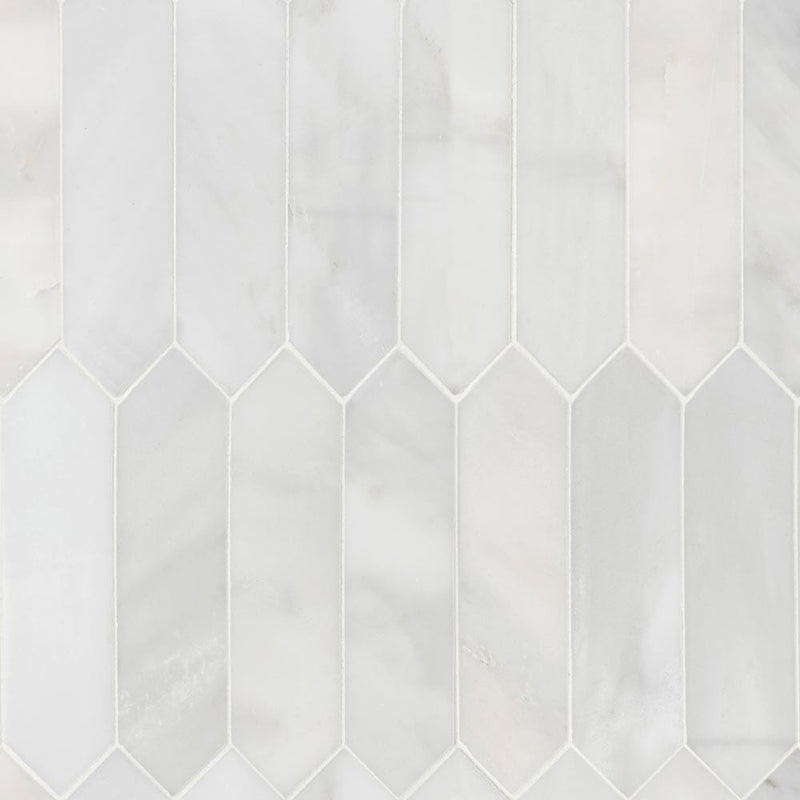 Arabescato carrara pickett 10.63X12 honed marble mesh mounted mosaic tile SMOT-ARA-PK3X12H product shot multiple tiles top view
