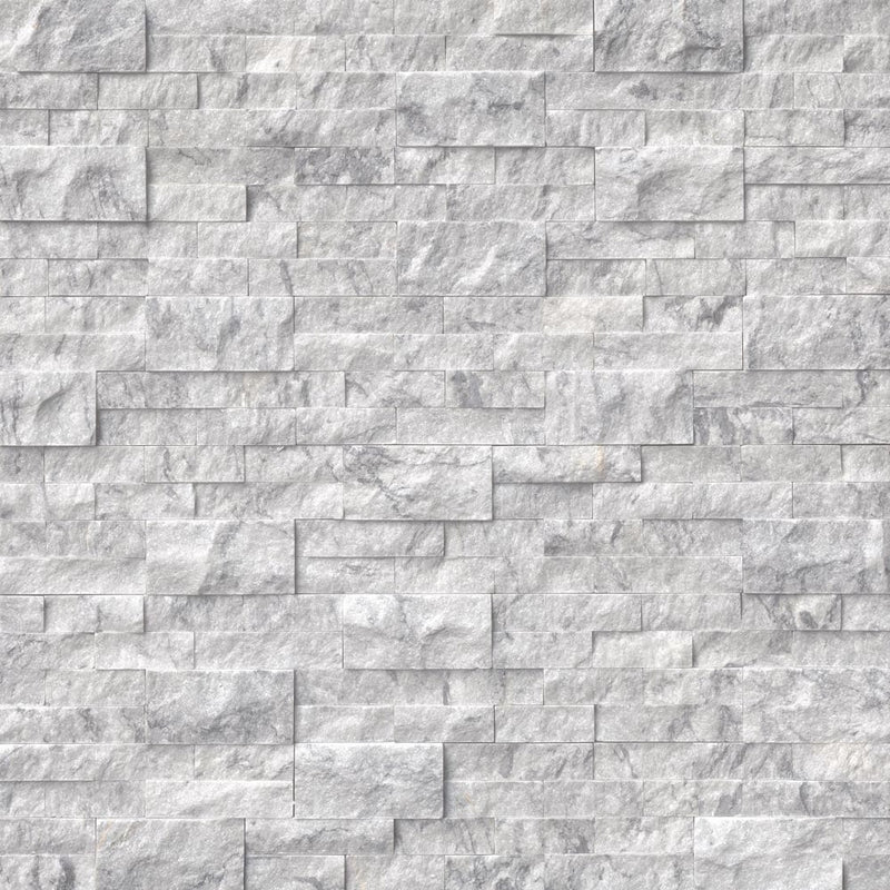 Arabescato carrara splitface ledger panel 6X24 natural marble wall tile LPNLMARACAR624 product shot multiple tiles top view