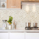 Arabescato venato white 1x2 herringbone honed marble mesh mounted mosaic tile SMOT-ARAVEN-1X2HBH room shot kitchen view