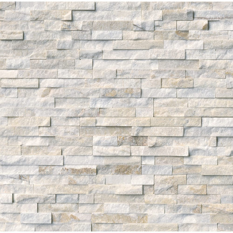 Arctic golden split face ledger corner 6X18 quartzite wall tile LPNLQARCGLD618COR product shot multiple tiles top view