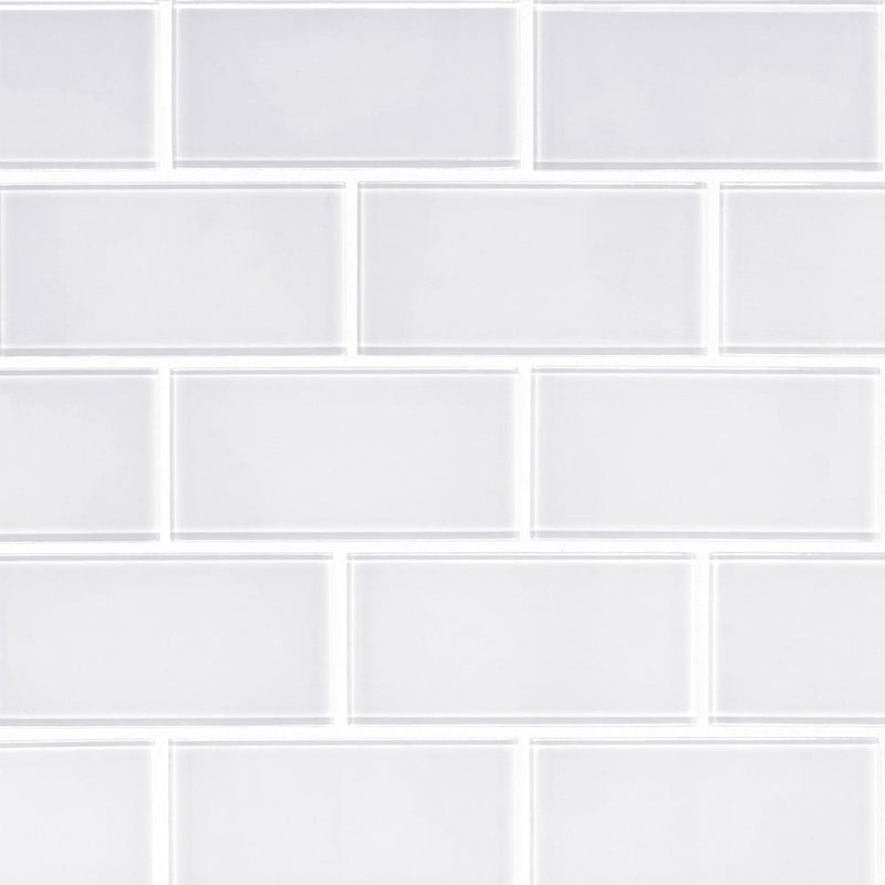 Arctic ice 3x6 glossy glass white subway tile SMOT-GL-T-AI36 product shot multiple tiles top view