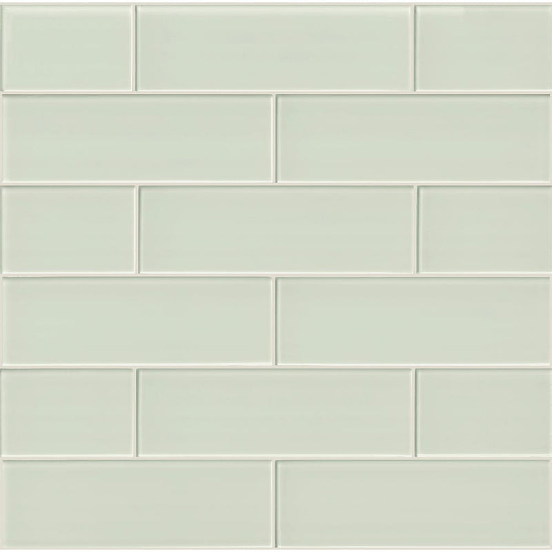 Arctic ice 4x12 glossy glass white subway tile SMOT-GL-T-AI412 product shot multiple tiles top view