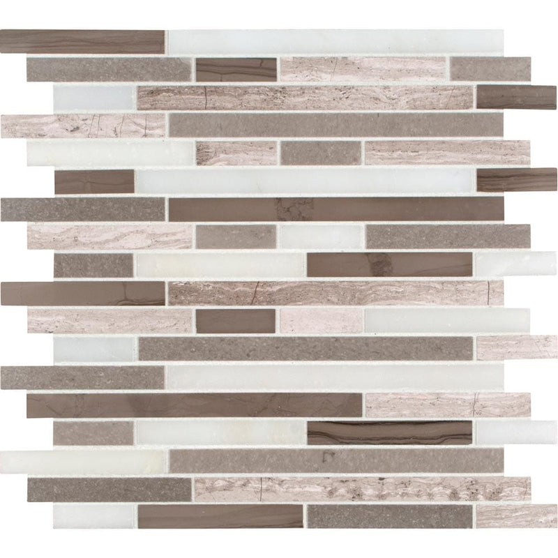 Arctic storm interlocking 12X12 honed marble mesh mounted mosaic tile SMOT-AS-ILH product shot multiple tiles close up view