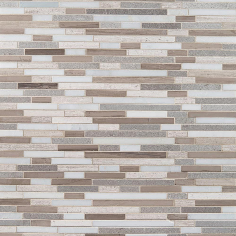 Arctic storm interlocking 12X12 honed marble mesh mounted mosaic tile SMOT-AS-ILH product shot multiple tiles top view