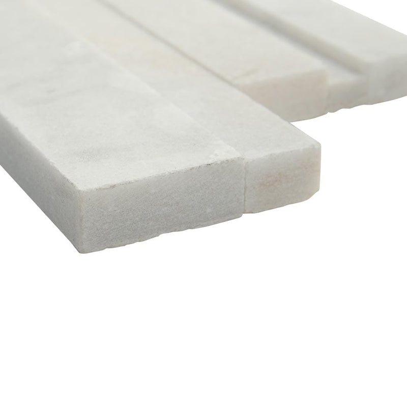 Arctic white 3D ledger corner 6X18 honed marble wall tile LPNLMARCWHI618COR 3DH product shot profile view