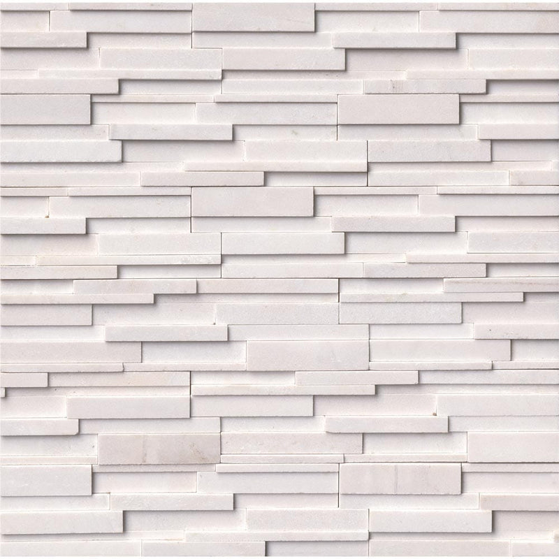Arctic white 3D ledger panel 6X24 honed marble wall tile LPNLMARCWHI624 3DH product shot multiple tiles top view