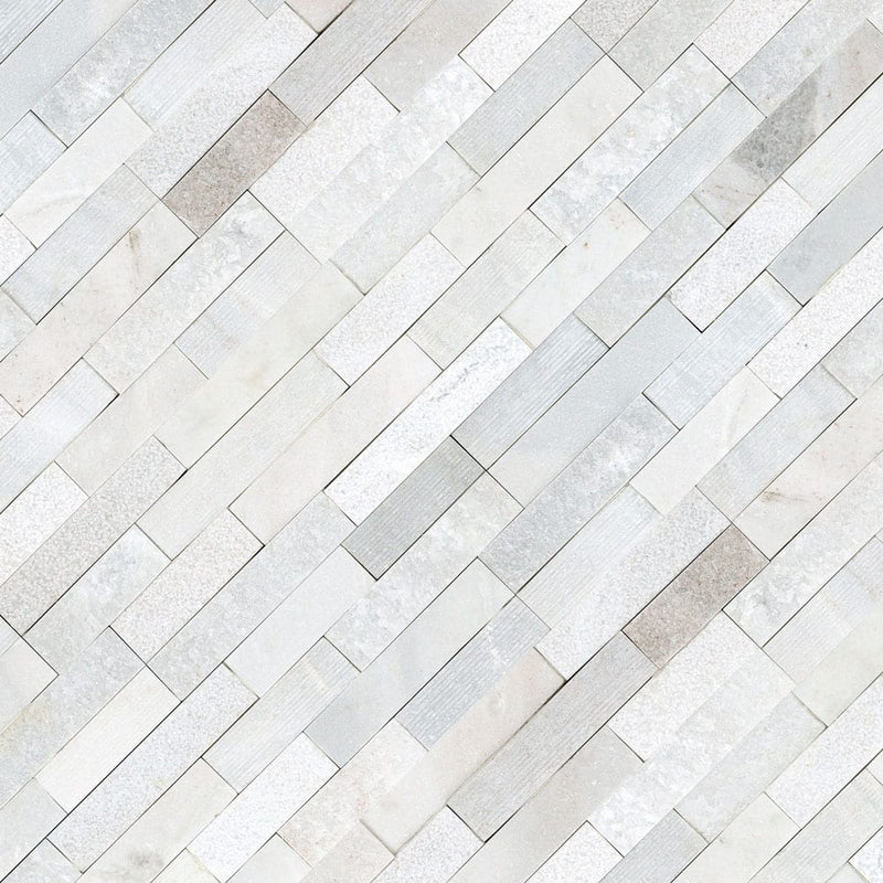 Arctic white ledger panel 6"x24" multi finish marble wall tile LPNLMARCWHI624-MULTI product shot angle view