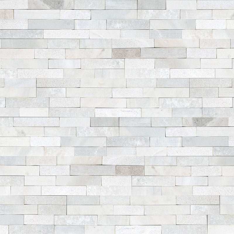 Arctic white ledger panel 6"x24" multi finish marble wall tile LPNLMARCWHI624-MULTI product shot wall view