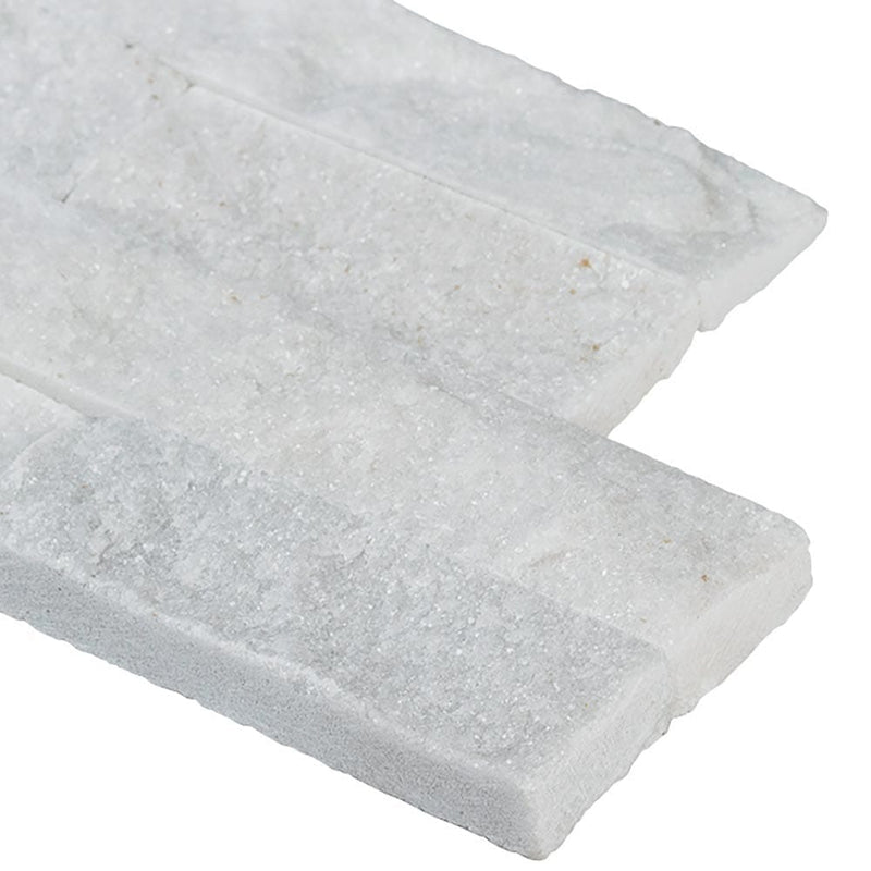 Arctic white splitface ledger corner 6X18 natural marble wall tile LPNLQARCWHI618COR product shot profile view